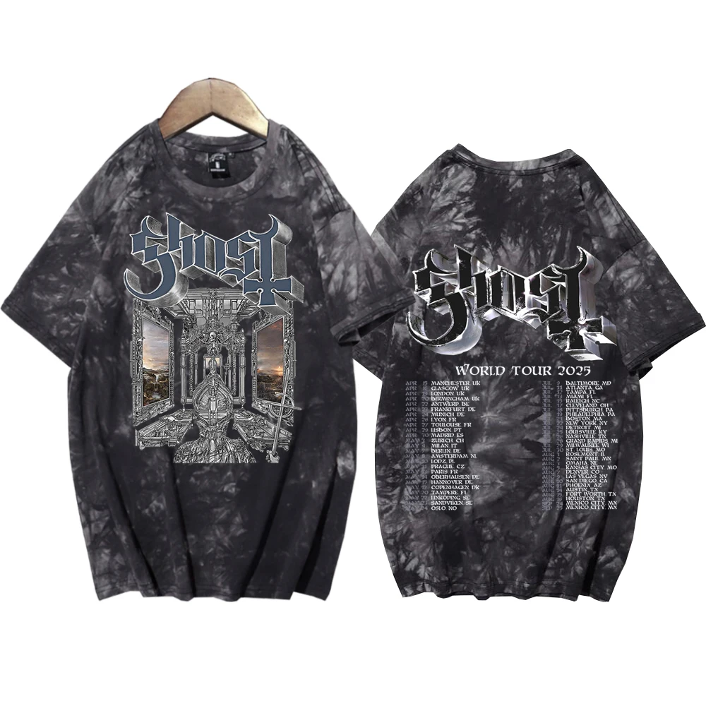 Ghost Skeletour World Tour 2025 рубашки с принтом тай-дай унисекс футболка с круглым вырезом и короткими рукавами подарок для фанатов