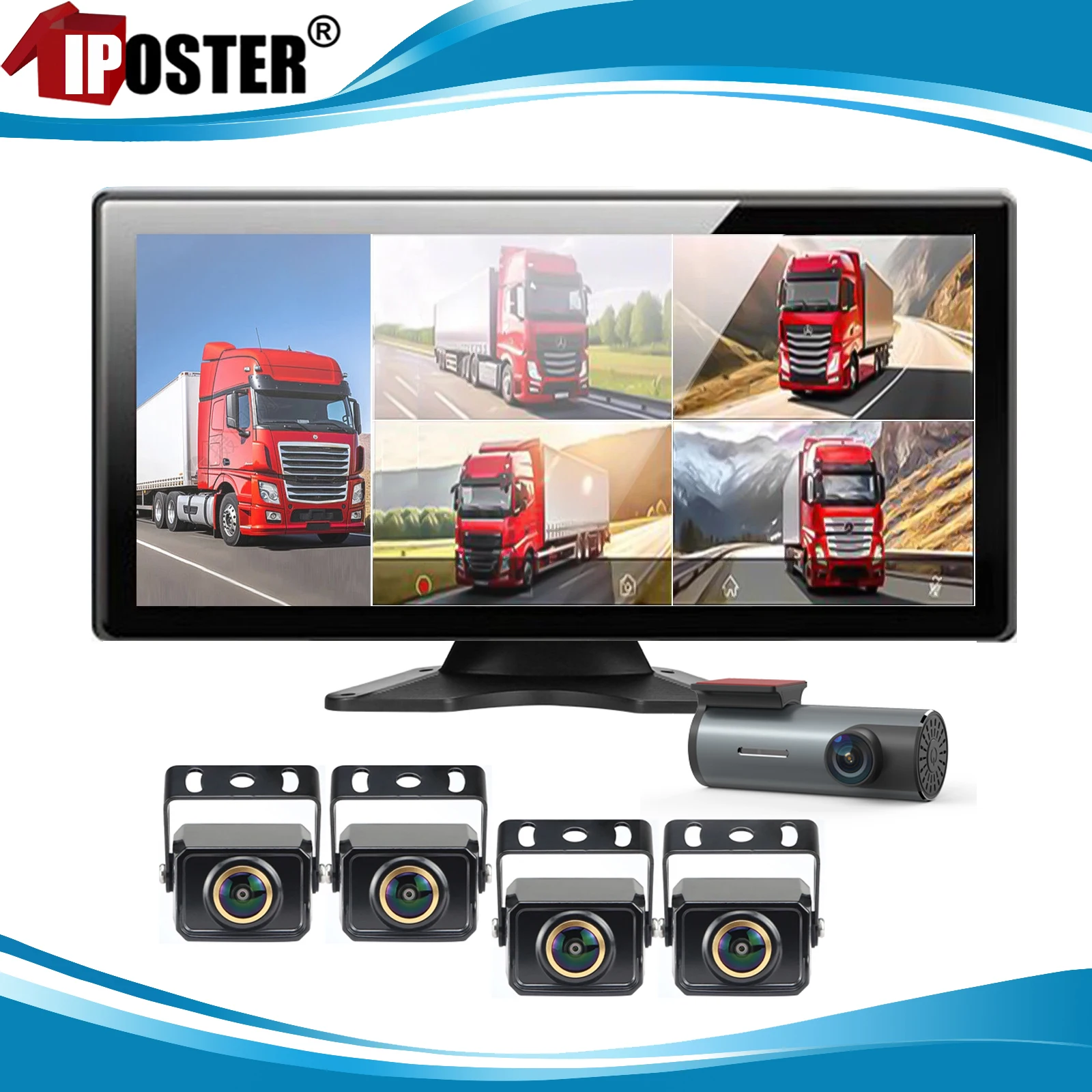 iPoster 10,36-дюймовый сенсорный экран 5-канальный монитор DVR 5x передние боковые камеры заднего вида 1080P AHD 12-36 В для грузовика, автобуса, каравана, дома на колесах
