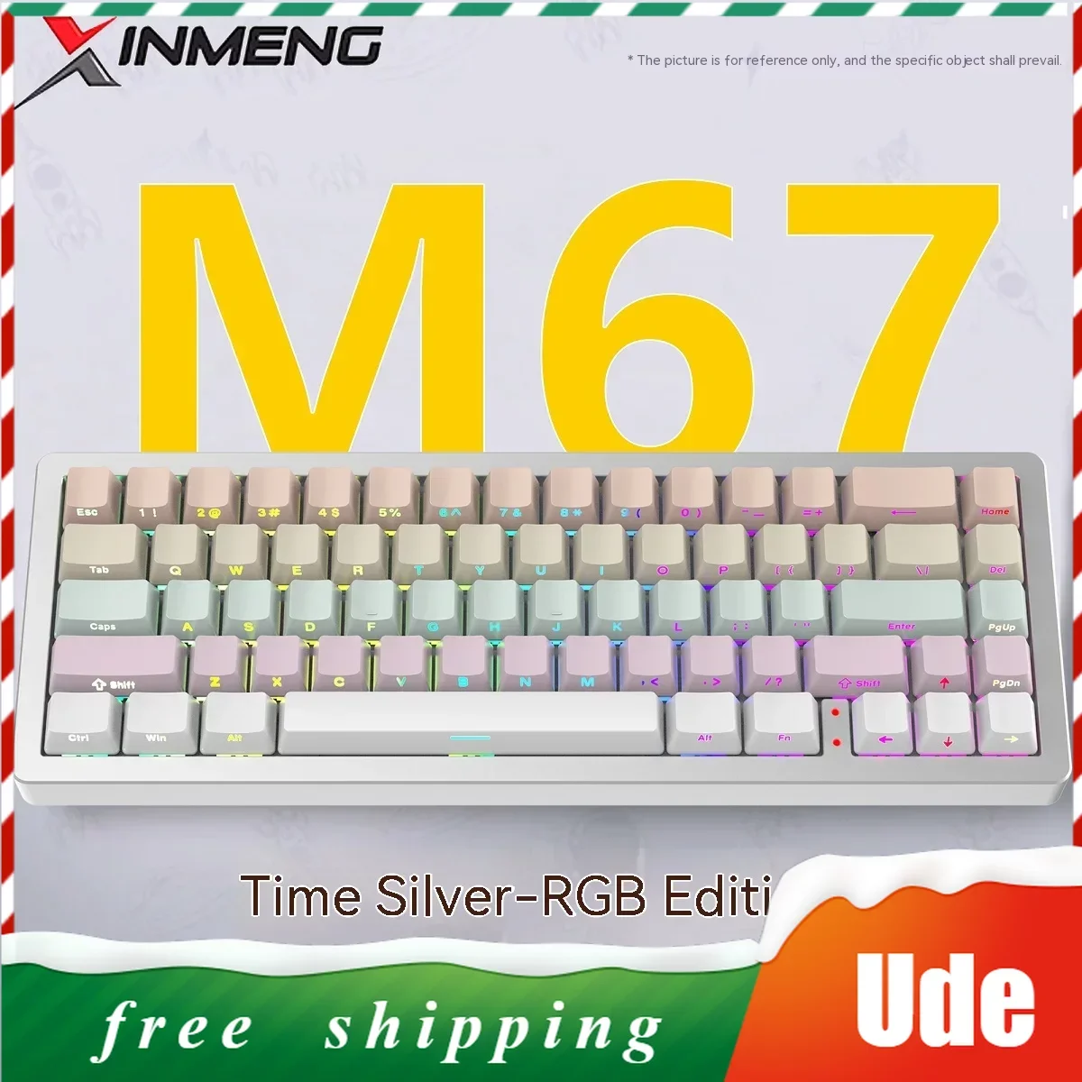 Фото Механическая клавиатура XINMENG M67, игровая клавиатура с гравировкой по бокам, три режима, металлический комплект для настройки, горячая замена, 67 клавиш №1