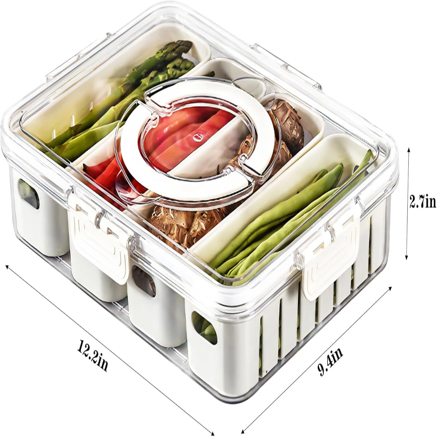 Фото Divided Veggie Tray with Lid and Handle 8 Compartment Serving Tray with Dividers Portable Travel Snack Containers Stackable Snac №2