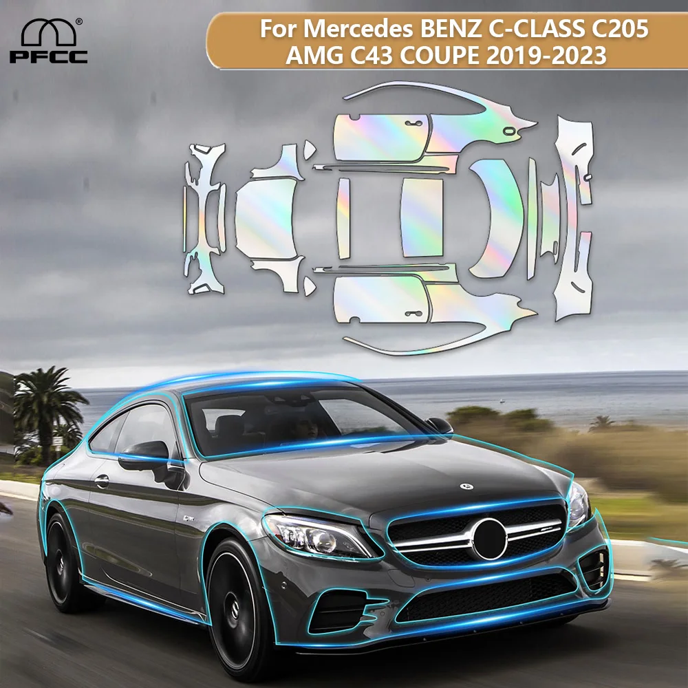 Для Mercedes BENZ C-CLASS C205 AMG C43 COUPE 2019-2023 предварительно вырезанная защитная пленка из ТПУ, прозрачные чехлы для кузова автомобиля, защита от царапин Внешние аксессуары