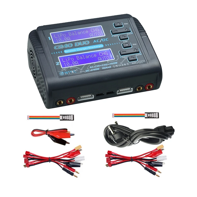 C240 DUO Lipo балансирующее зарядное устройство Двухканальное AC150W DC240W для Lihv Life Lilon Nicd Nimh Pb Зарядное устройство для аккумуляторов с европейской вилкой простой в использовании