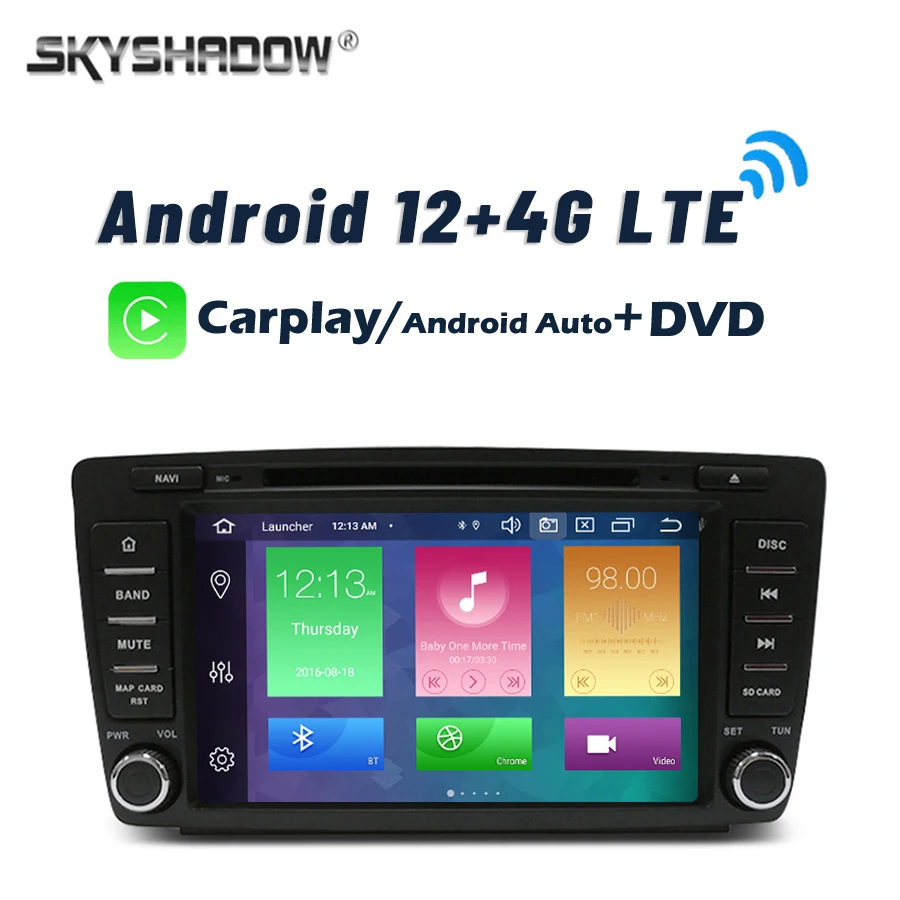 DVD 720P Carplay DSP IPS 4G LTE Android 12,0 8G + 128G 8-ядерный автомобильный плеер GPS WIFI RDS Радио Bluetooth для Skoda Octavia 2009-2013