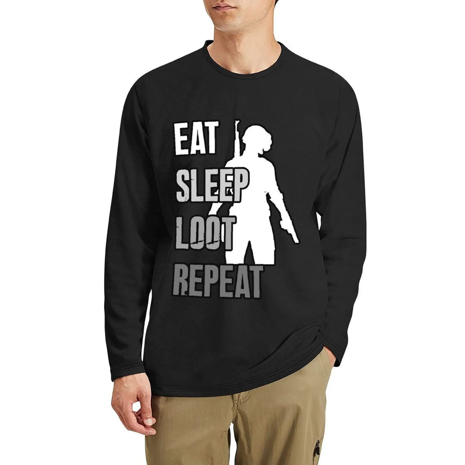 EAT SLEEP LOOT REPEAT - PUBG Длинная футболка Футболка большого размера футболки на заказ милые топы черная футболка мужские рубашки для тренировок
