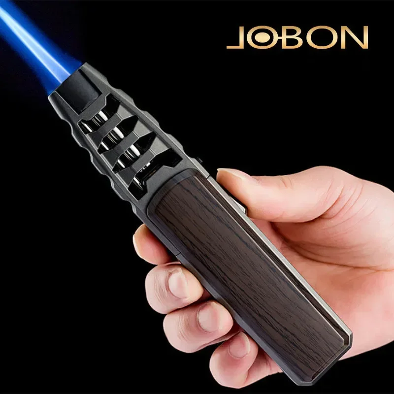 Металлическая ветрозащитная турбина JOBON для использования на открытом воздухе, яркий огненный синее пламя, прямая Бутановая газовая зажигалка, газовая, кухонная, барбекю, сварка