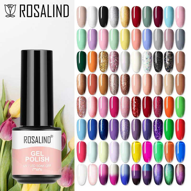 ROSALIND, 80 цветов, рандомный дизайн ногтей, полуперманентные Лаки, базовое и верхнее покрытие, гель для ногтей, стойкий гель для ногтей