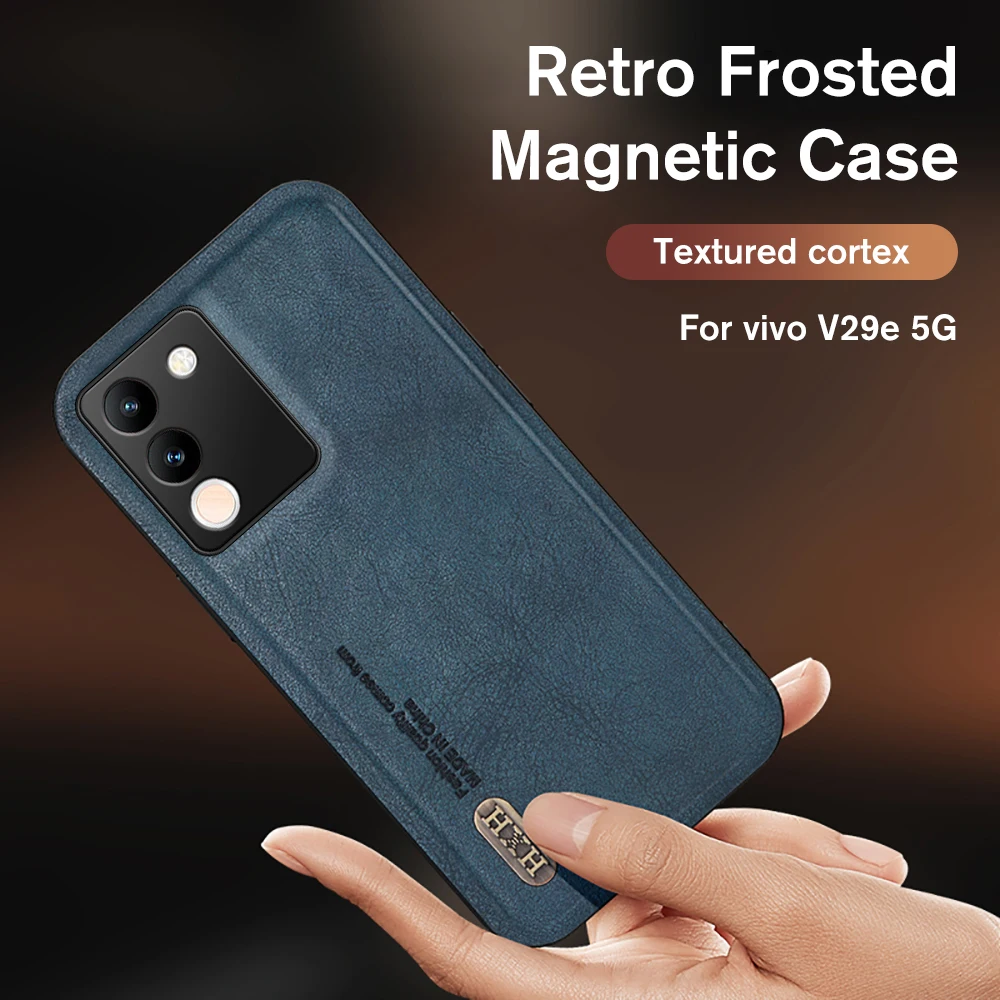 ДЛЯ Vivo V29e чехол ретро матовый Кожаный Автомобильный Магнитный чехол Vavo Vovi V29 E V 29e VivoV29e 5G Global Camera Protect Fundas Capas