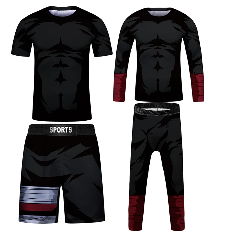Фото Новинка, компрессионная футболка Rashguard для ММА + штаны для мальчиков, Муай Тай шорты, детские футболки Jiu Jusit, одежда для бокса Bjj №2