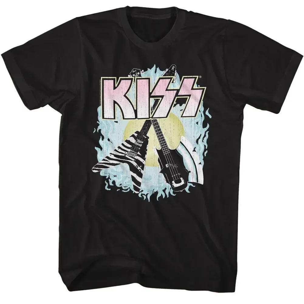 Черная футболка с музыкальной группой Kiss Two Guitar