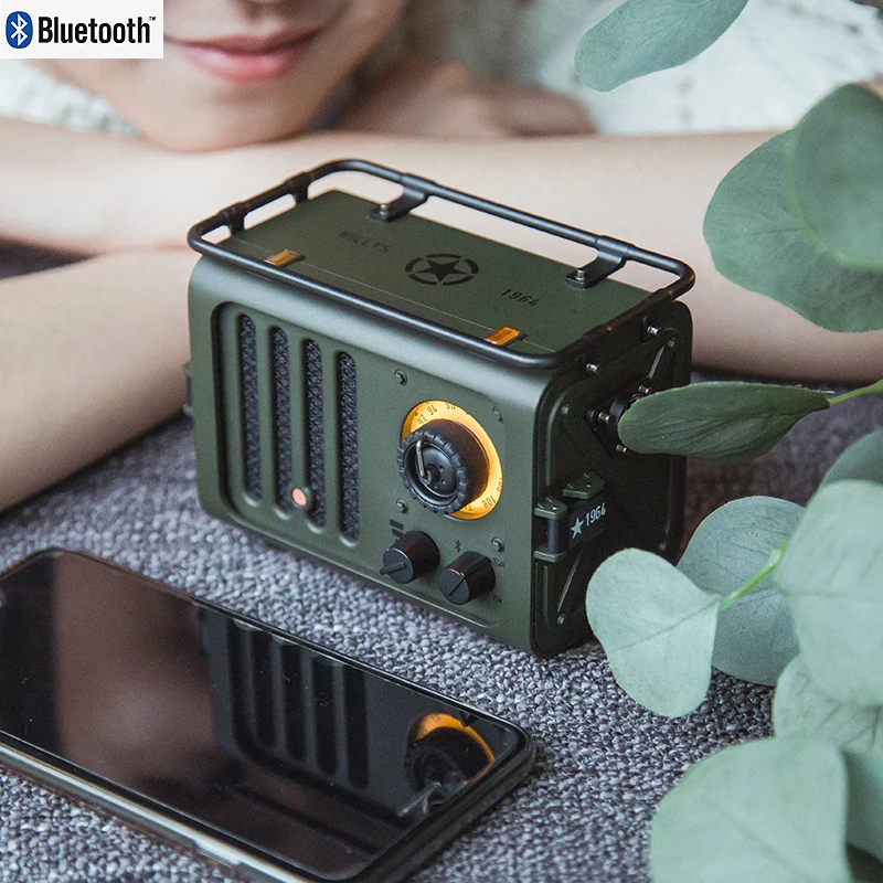Фото MUZEN портативный металлический Bluetooth-динамик радио WD101GN Ретро Дикий джип стиль FM-радио для улицы креативный подарок №3