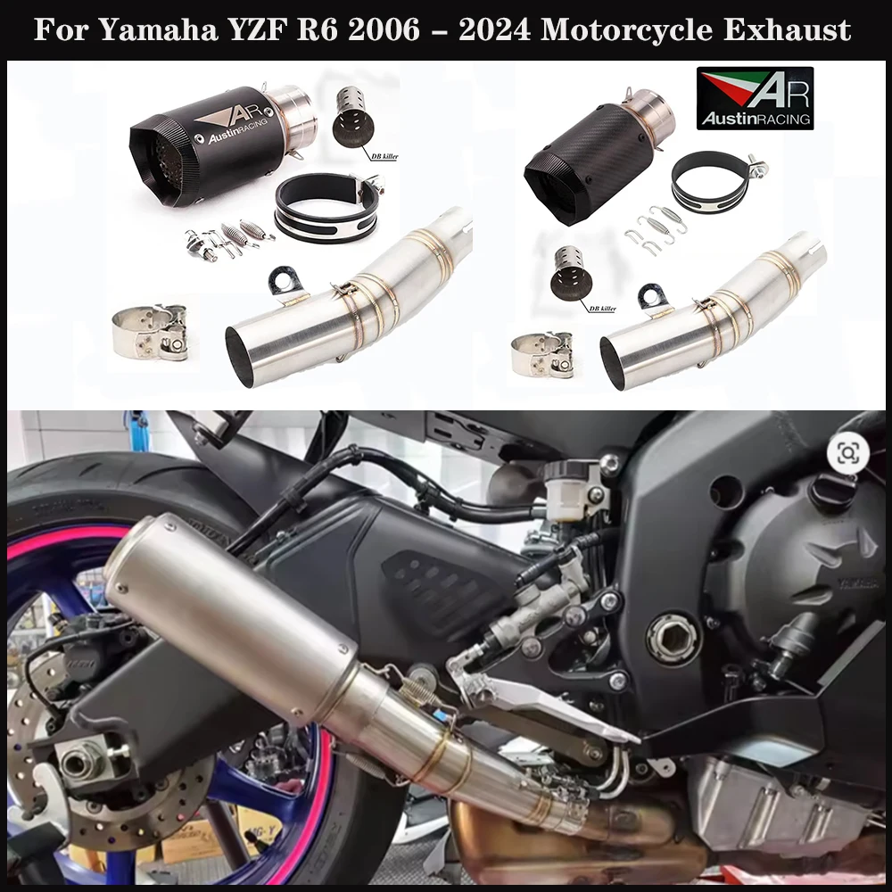 Выхлоп мотоцикла 60 мм для Yamaha YZF R6 2006-2018 2019 2020 2021 2023 2024, модифицированный глушитель AR из углеродного волокна DB Killer