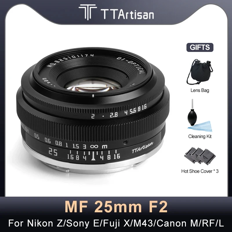 TTArtisan 25 мм F2 объектив для камеры с ручной фокусировкой для Sony E Fujifilm XF Canon EF-M Canon RF Nikon Z L Mount M43 объектив для беззеркальной камеры