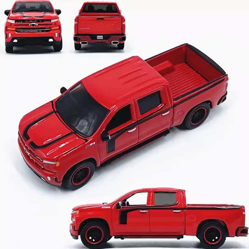 Литой под давлением AW, масштаб 1:64, 2019, Silverado LTZ Z71, пикап, красный, имитация сплава, модель автомобиля, коллекция, украшение для дисплея, игрушка в подарок