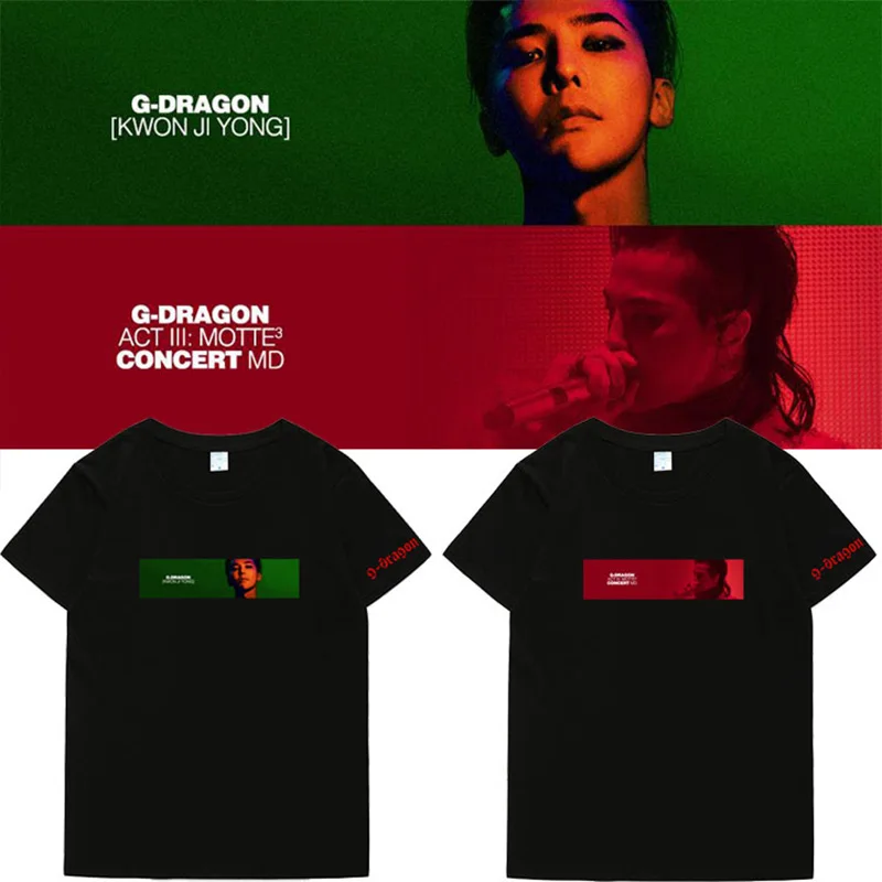 G-DRAGON ACT III MOTTE Same Футболка Kpop Bigbang G Dragon Мужчины Женщины Футболка с коротким рукавом Модные летние хлопковые топы GD Fans Футболка