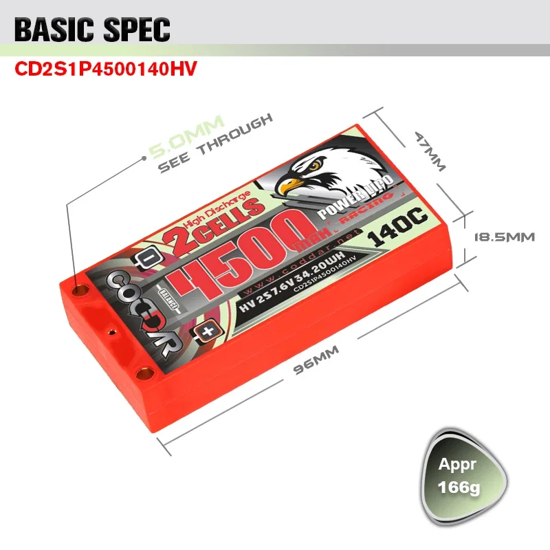 Фото CODDAR 4500mAh 2S 7.6V 140C LIHV NGE1/10 Electric Drift RC Car High Voltage №4