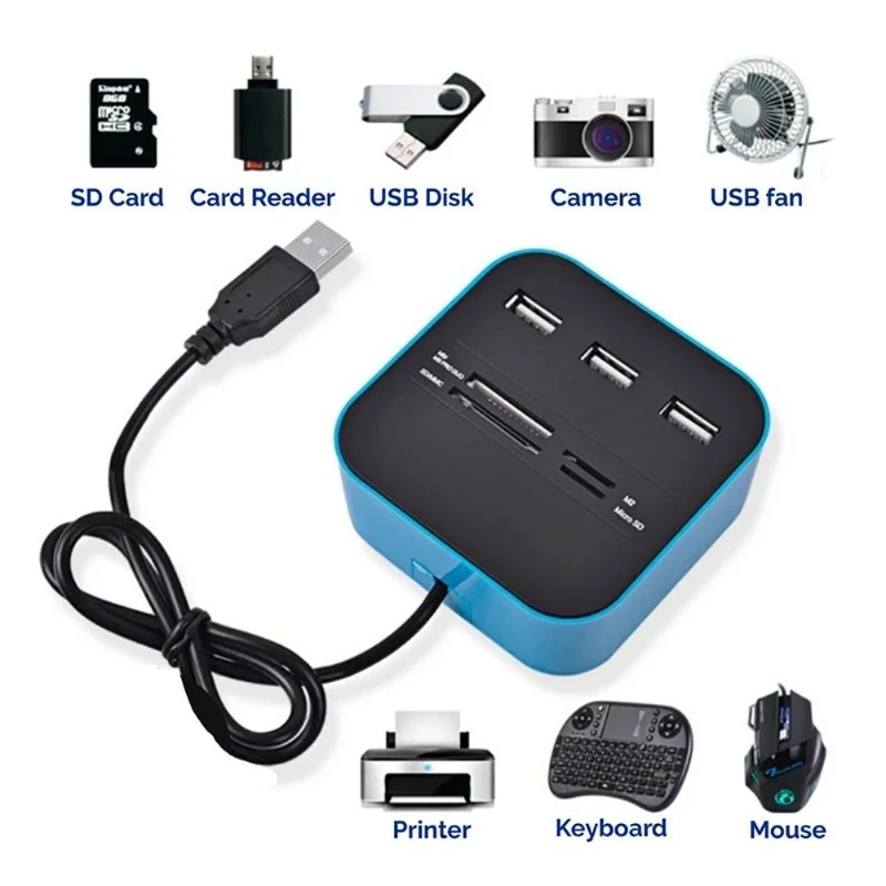 3-портовый концентратор USB 2.0 с комбинированным адаптером для чтения карт SD/TF/M2/MS Pro Duo, док-станция для портативных ПК