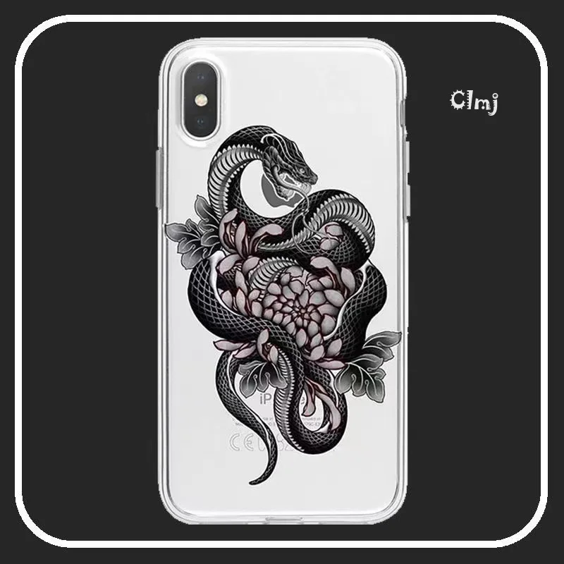 Крутой чехол Clmj в стиле панк с змеиным цветком для телефона iPhone 13 Pro 11 12 Mini 14 Plus X XR XS Max 7 8 Se 2020, силиконовый защитный чехол