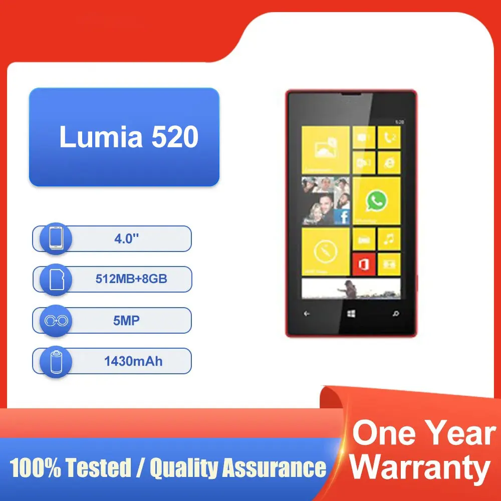 Оригинальный разблокированный мобильный телефон Lumia 520 с одной SIM-картой, 8 ГБ ПЗУ, 512 МБ ОЗУ, 4,0 дюйма, быстрая доставка, 3 ГБ ЖК-телефон в хорошем состоянии Мобильные телефоны