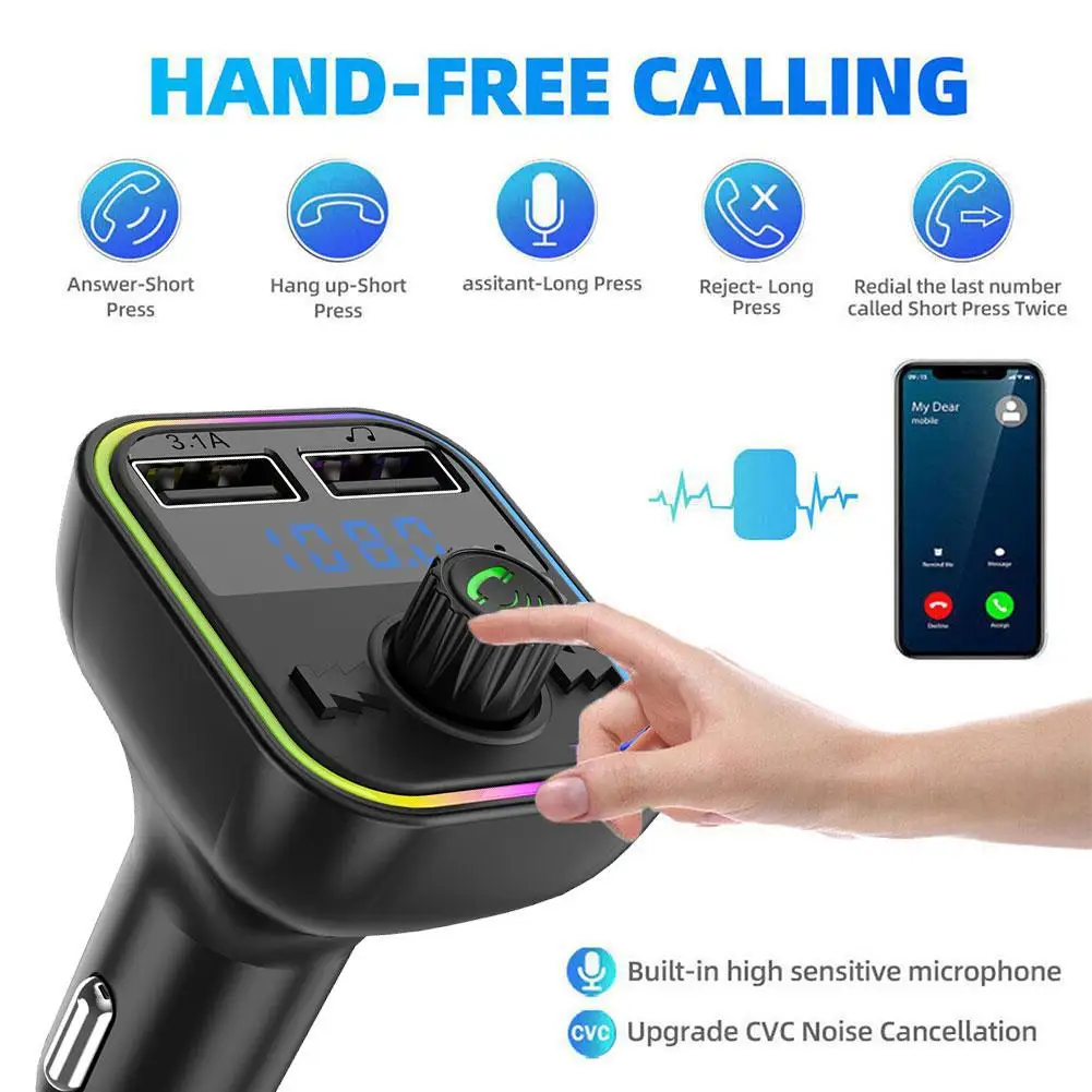 Фото Автомобильный FM-передатчик Bluetooth 5,0 с двумя USB-портами и поддержкой быстрой зарядки №5