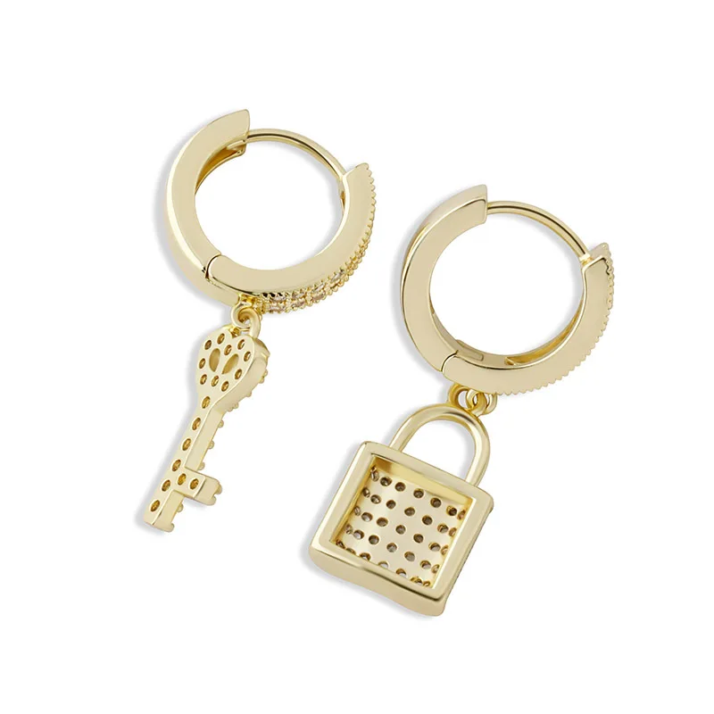 Фото 1 пара серег-колец с микроасфальтированным цирконием AAA Bling Iced Out Lock для женщин и мужчин, ювелирные изделия в стиле хип-хоп, рэпер, подарки №5