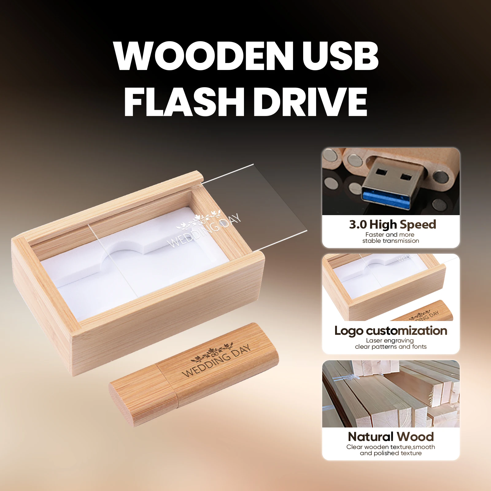 Фото USB3.0 Бесплатный индивидуальный логотип USB-накопитель с прозрачной крышкой Деревянная коробка Ручка-накопитель Бизнес-подарок Бамбуковая карта памяти 128 ГБ 64 ГБ 32 ГБ №5