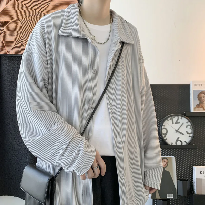 Kaus Berlipat Fashion Pria Kaus Kasual Multiwarna, модная уличная одежда, корейский чехол с рисунком, Kemeja Pria