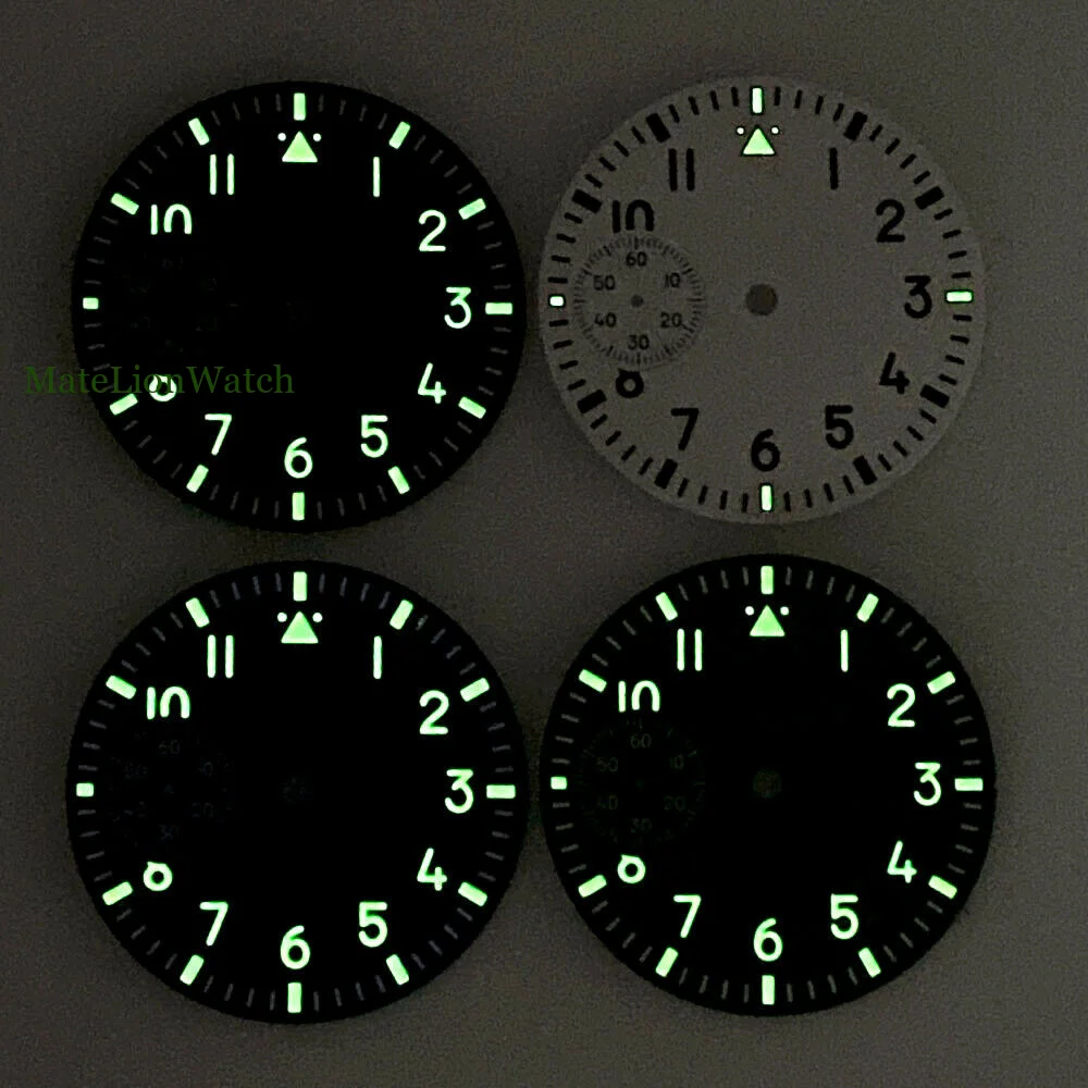 Фото Циферблат пилотных часов 37 мм для руководства ETA6497 ST3600 Green Lume, черный/белый/синий №2