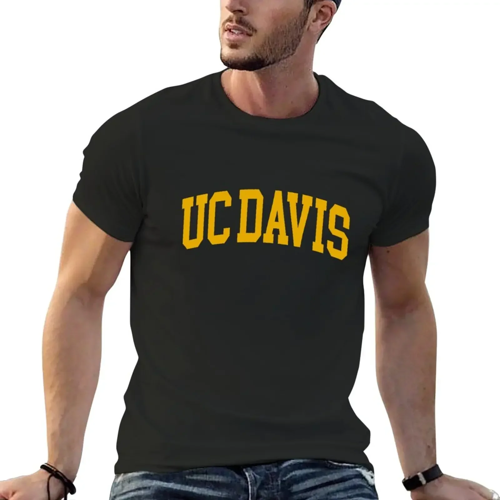 Футболка мужская черная с принтом uc davis, майка с изогнутыми шрифтами, одежда для улицы, большие размеры