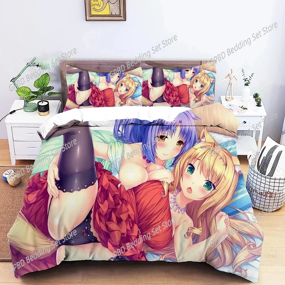 Фото 3D принт аниме Nekopara сексуальный комплект постельного белья для девочек для мальчиков и девочек, размер Twin Queen, пододеяльник, наволочка, кровать для детей и взрослых, домашний текстиль №2
