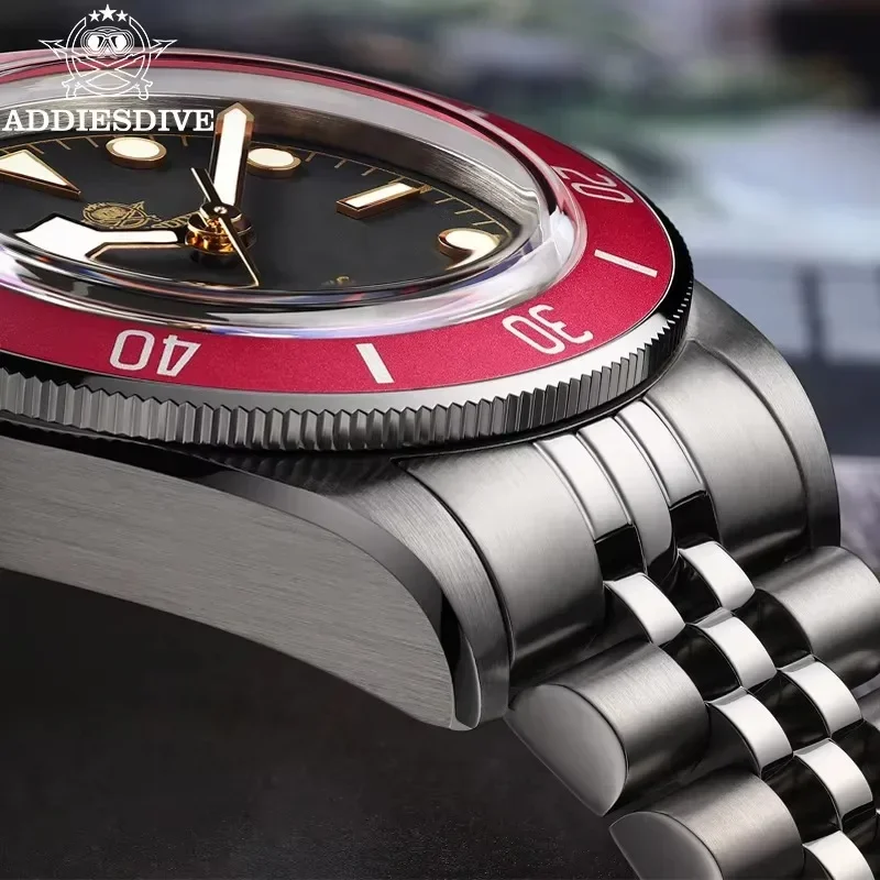 Фото ADDIESDIVE AD2043 Men's Watch Luxury Black Dial Red Bezel BGW9 Luminous 200M Waterproof NH35 Movement Automatic Mechanical Watch №5