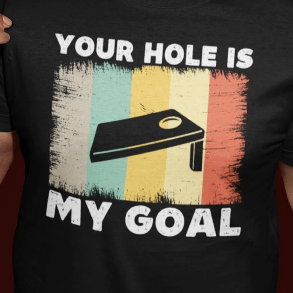 Забавная футболка Your Hole Is My Goal, кукурузная команда S, винтажная доска для турнира, брезентовый мешок