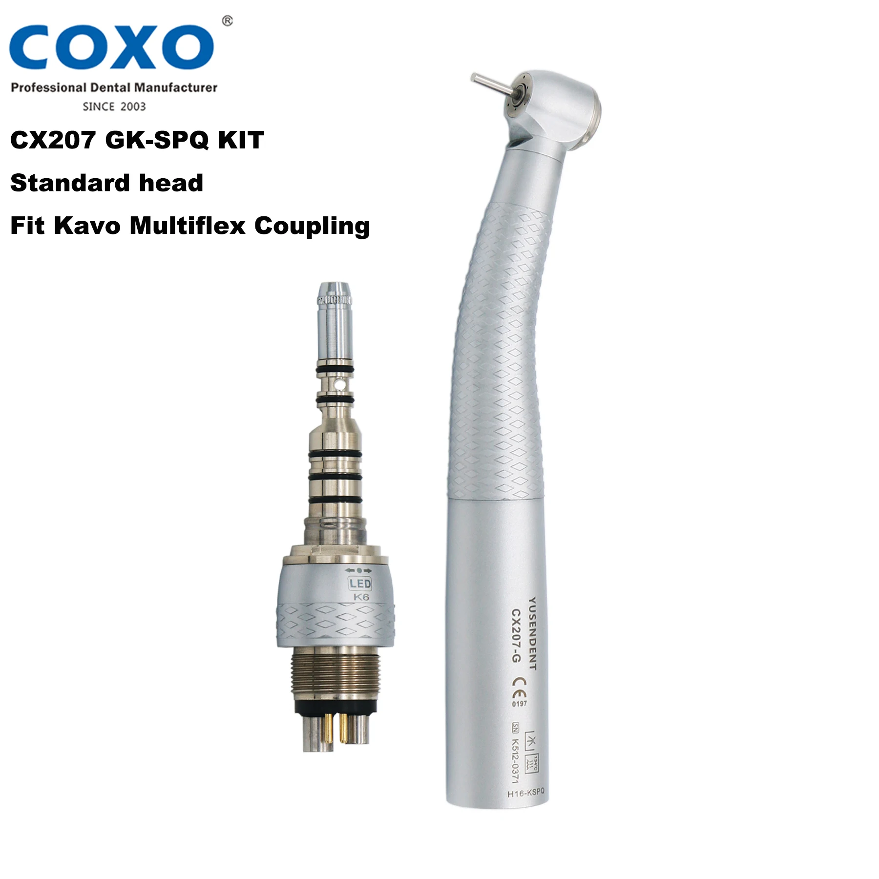 Фото Стоматологический оптоволоконный высокоскоростной наконечник COXO CX207-GK-SP, подходит для совместимого KAVO, 6-контактный быстроразъемный соединитель №2