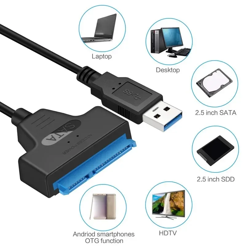 Кабель Coolcirc USB 3.0 к Sata для 2,5-дюймового внешнего жесткого диска SSD Кабель-адаптер жесткого диска SATA к USB (art.: 3920cbcbb1fa8) - 3920cbcbb1fa8