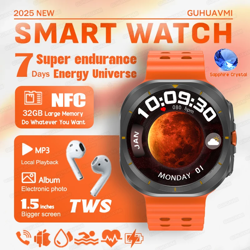 Новинка 2023 года для XIAOMI GPS Смарт-часы для мужчин 32 ГБ памяти NFC 1,5 дюйма AMOLED с сапфировым стеклом Запись звука BT Call Health Смарт-браслет