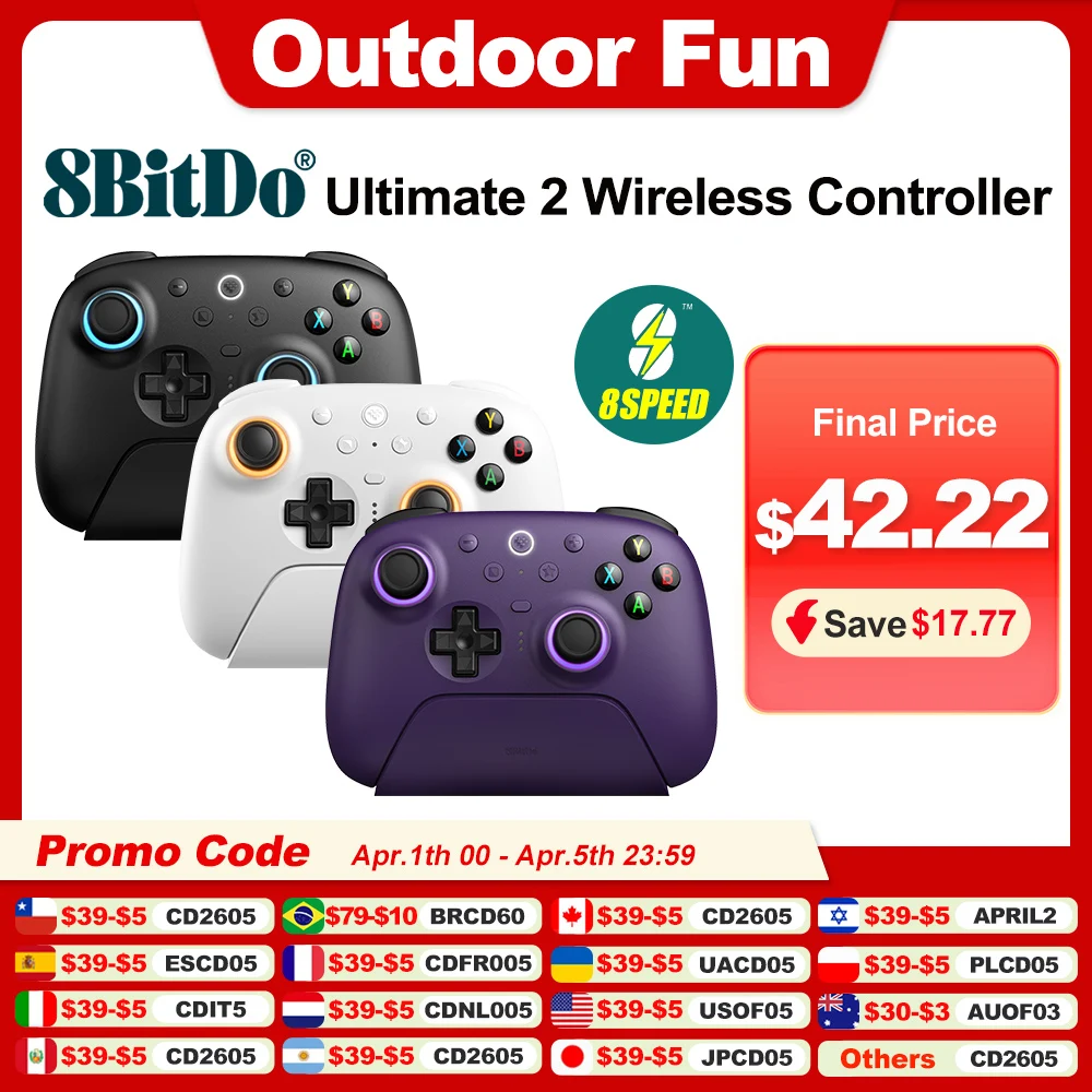 Беспроводной контроллер 8BitDo Ultimate 2, геймпад с 8-скоростной эксклюзивной технологией, TMR RGB-подсветка, джойстики для ПК Android
