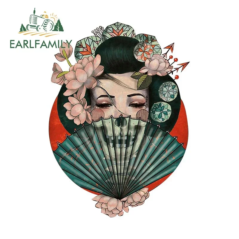 EARLFAMILY 13 см x 12,2 см японская гейша автомобильная наклейка цветы вентилятор шарнирная наклейка на лобовое стекло наклейка на бампер багаж водостойкий декор