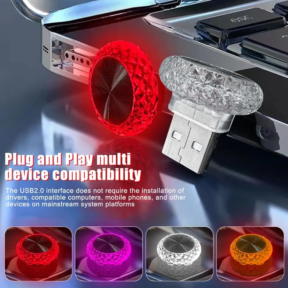 Портативный автомобильный Внешний USB-фонарь, мини-светодиодные декоративные атмосферные лампы для интерьера автомобиля, внешний фонарь компьютера G3H2