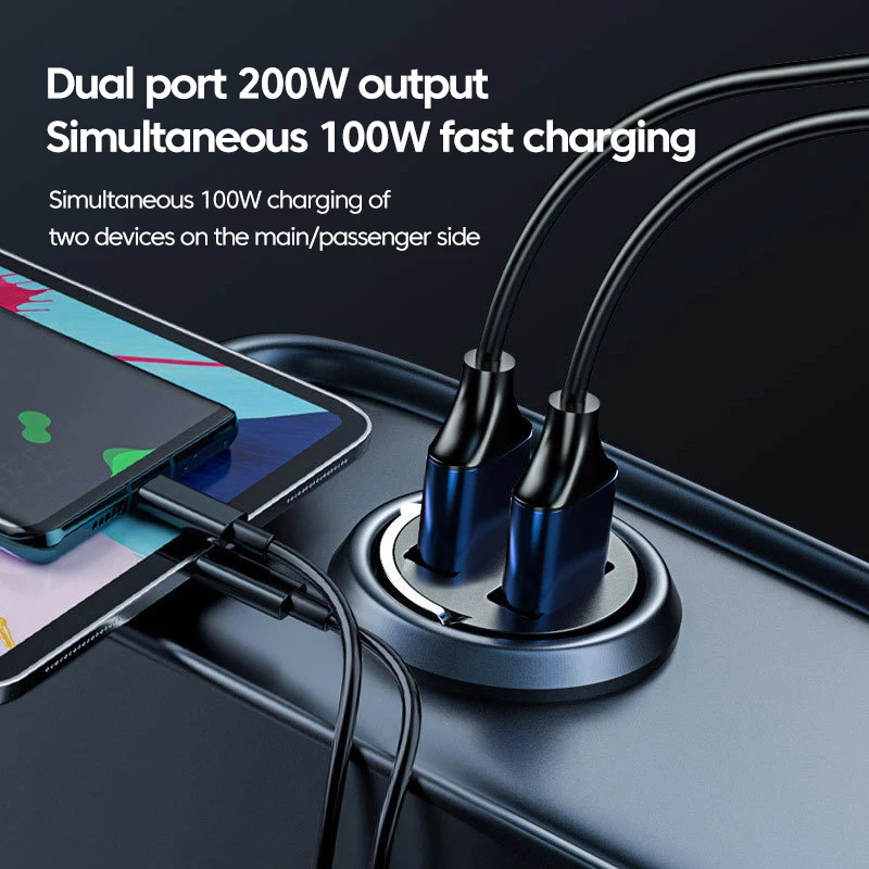 Фото Автомобильное зарядное устройство Mini 200 Вт/100 Вт USB Type C, автомобильное зарядное устройство для быстрой зарядки, зарядное устройство для сотового телефона, адаптер для iPhone Samsung Huawei P40 PD + QC №3