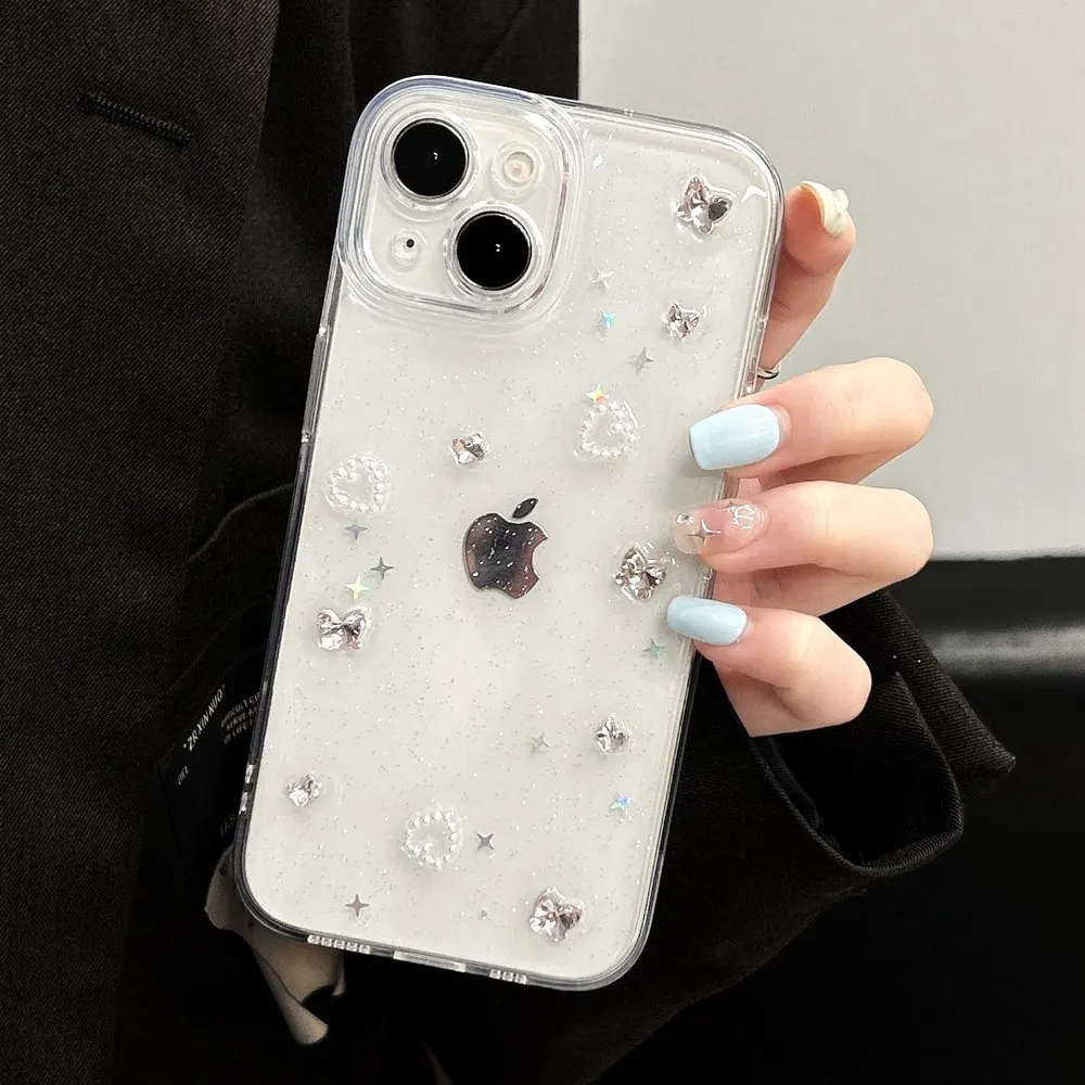 Роскошный 3D чехол с жемчугом, сердцем, блестками для iPhone 15 13 12 11 14 Pro Max, Прозрачная мягкая Противоударная задняя крышка
