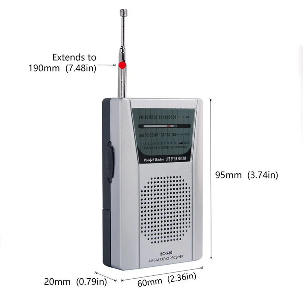 Мини-кишеньковое радио BC-R60, телескопическая антенна, уличное AMFM, двухдиапазонное радио, мировой приемник, динамик 88-108 МГц, разъем 3,5 мм, наушники (art.: 3920ce68c6a9b) - 3920ce68c6a9b