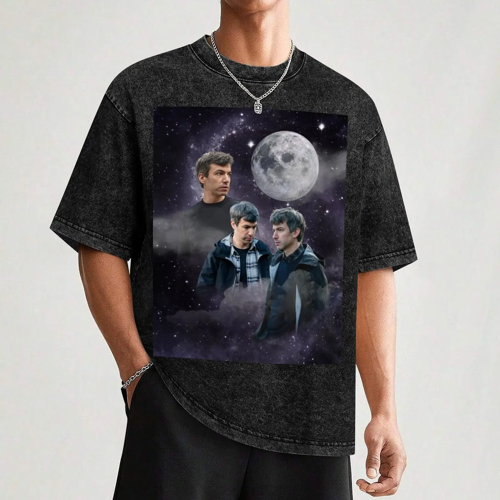 Фото Футболка Nathan Fielder Dramatic Galaxy с принтом волка, мешковатые рубашки, футболка большого размера с рисунком, возвышенные футболки для мужчин, хлопковые №3