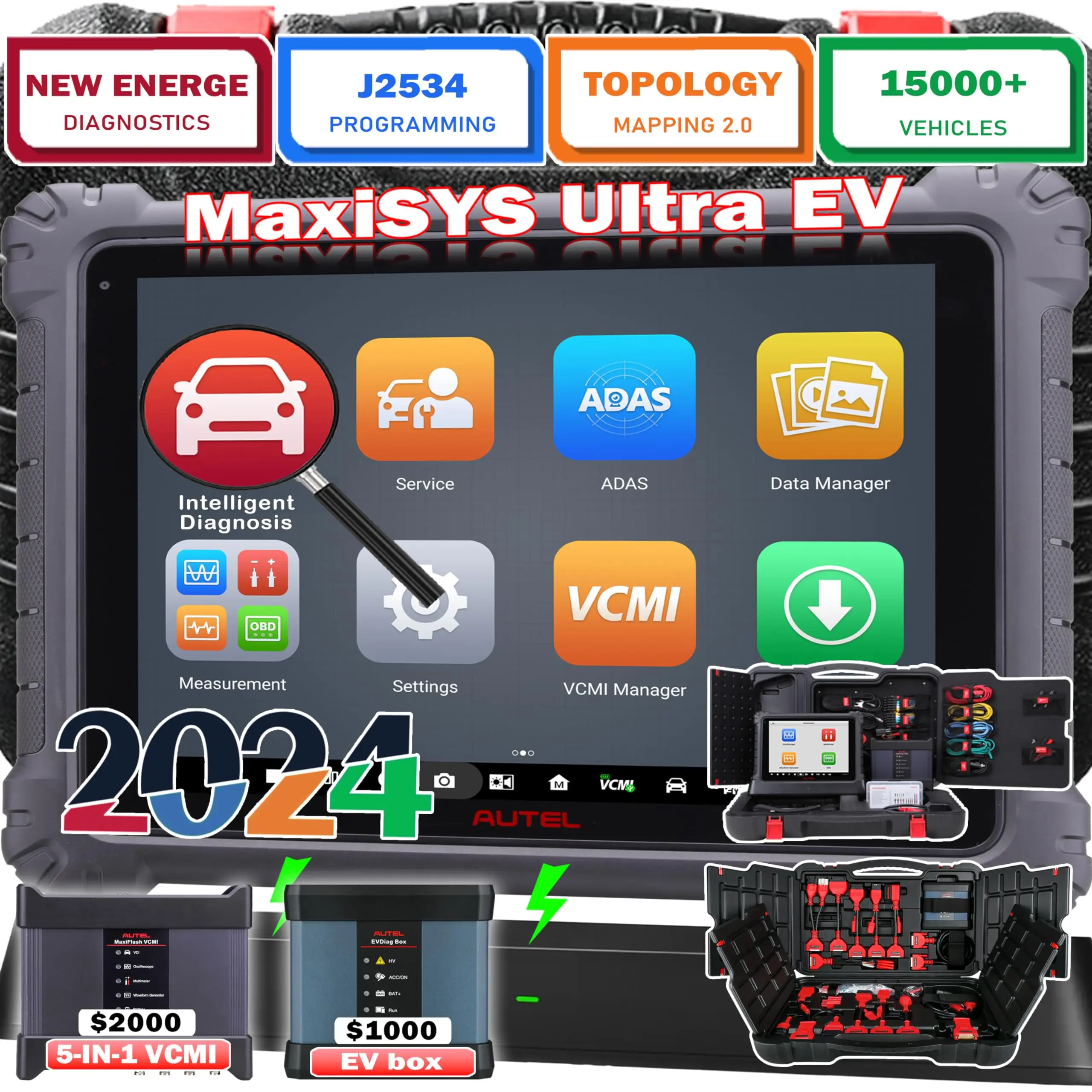 Autel MaxiSYS Ultra EV OBD2 сканер 2024 12-дюймовый аккумулятор высокого напряжения диагностический сканер EVDiag Kit MaxiFlash VCMI