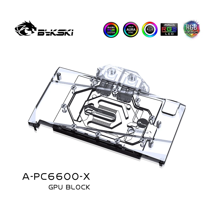 Фото Водяной блок Bykski GPU для Powercolor Fighter AMD Radeon RX 6600 8 ГБ, охладитель жидкости графической карты с задней пластиной, A-PC6600-X №3