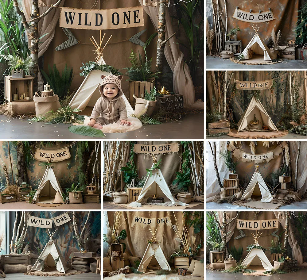 Фон для фотосъемки Mehofond Safari Wild One Woodland Kids на первый день рождения, вечеринку, торт, портретный декор, фон для фотостудии