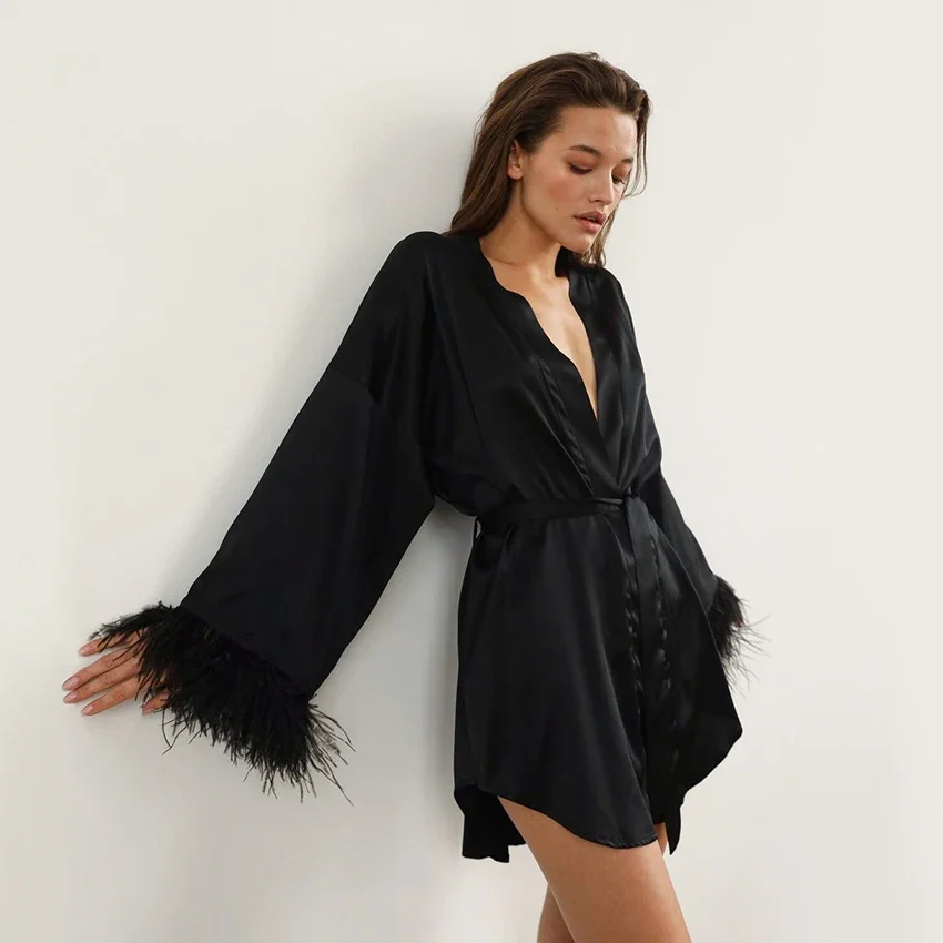 Veer Badjassen Satin Sexy Mini Jurk Lange Mouwen Losse Gowns для женщин и XXX Torino Witte Trouwjurk Zwart Bruid Jurken