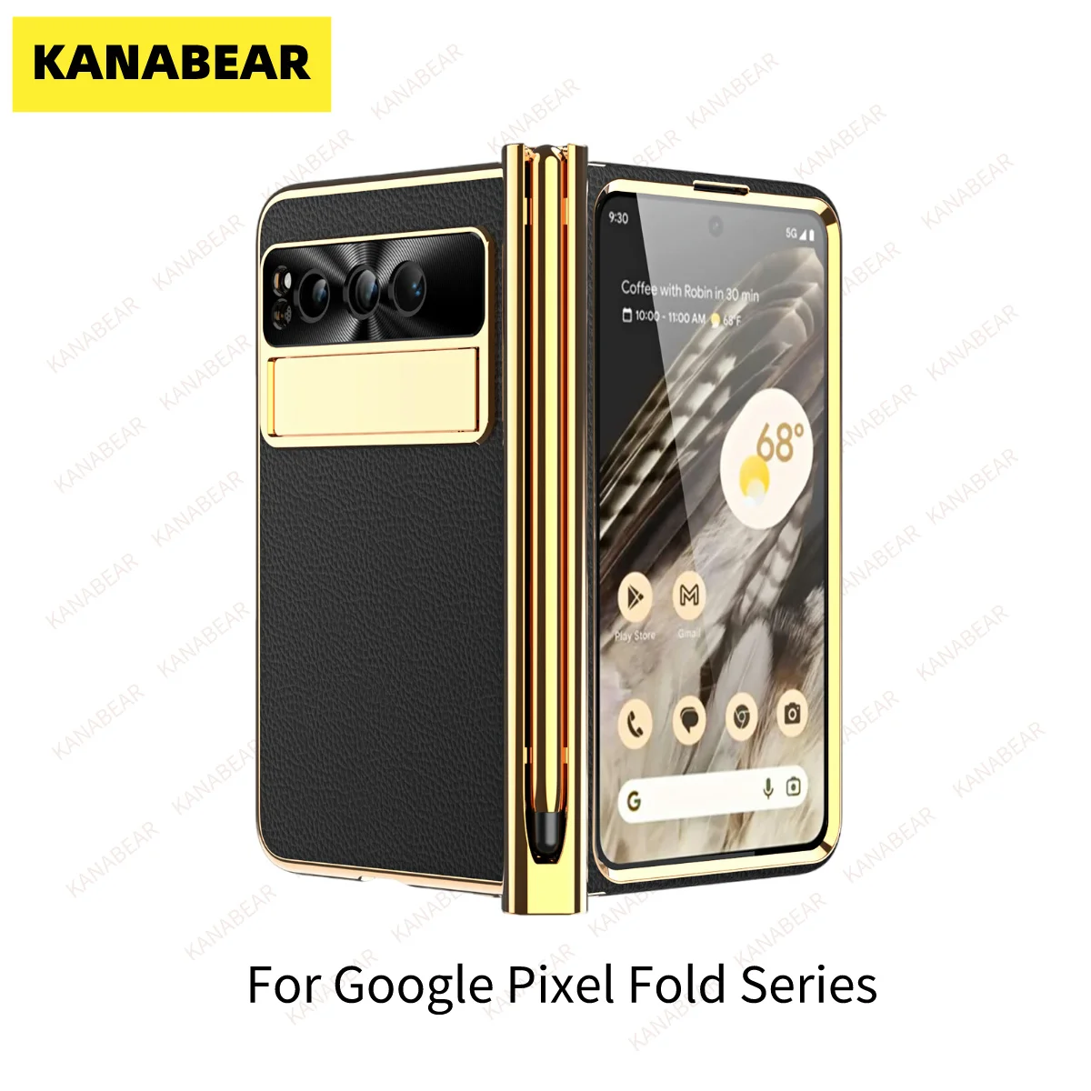 KANABEAR подходит для Google Pixel Fold чехлов для телефонов. Pixel Fold простая Кожа Складная двойная петля