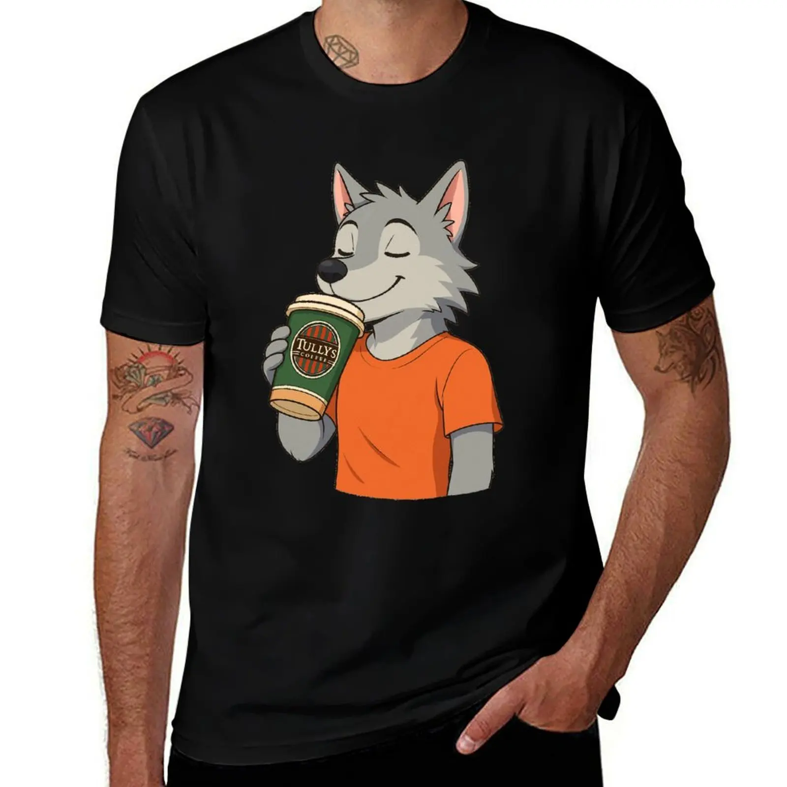 Футболка Tully's Coffee Time Wolf с синим замком и графическим рисунком, рубашка Croswit, мужская мужская одежда