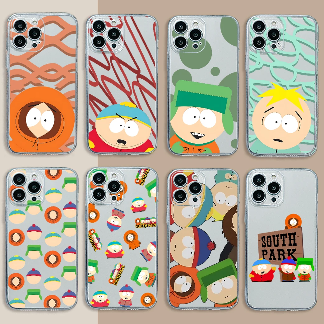 Забавный милый чехол для телефона S-South Parks для Samsung S25 S24 S23 S22 S21 S20 FE Note20 Note10 Plus Ultra Lite 5G, прозрачный мягкий чехол из ТПУ