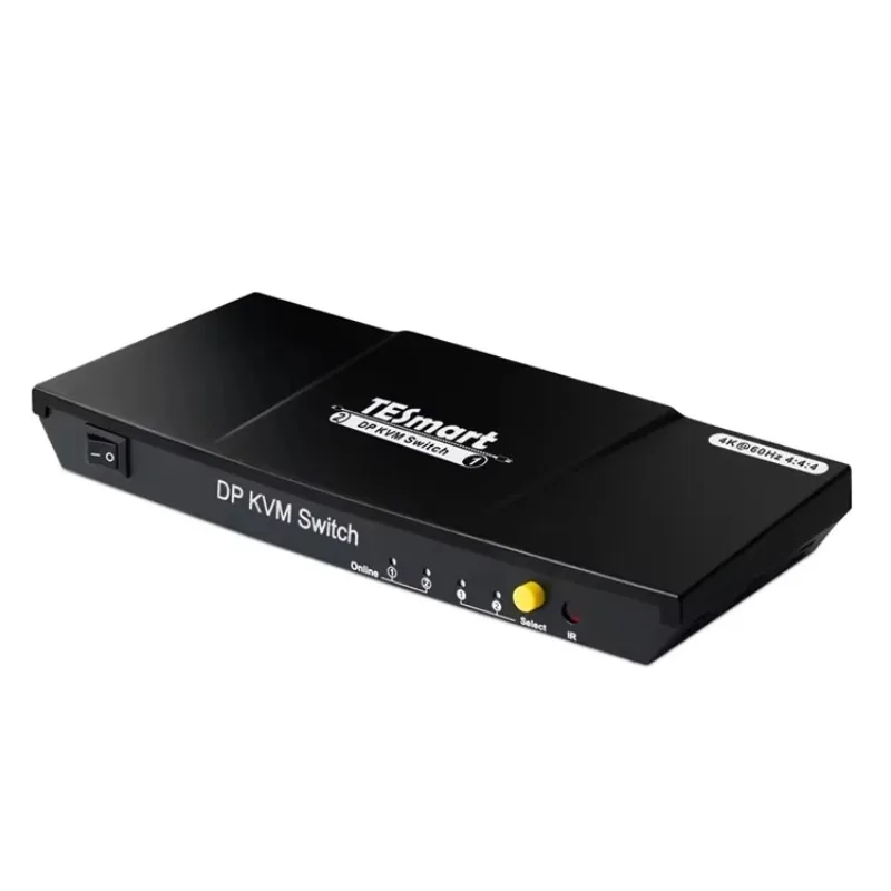 Док-станция TESmart DP DisplayPort KVM для 2 компьютеров, 1 монитор, 4K60 Гц, поддержка клавиатуры и мыши через концентратор KVM 2x1