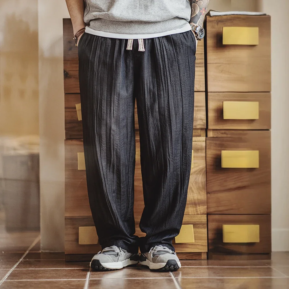 Фото Maden Casual Cool TR Water Wave Плиссированные брюки Мужские весенне-летние брюки свободного покроя в городском стиле с эластичной резинкой на талии снизу №3
